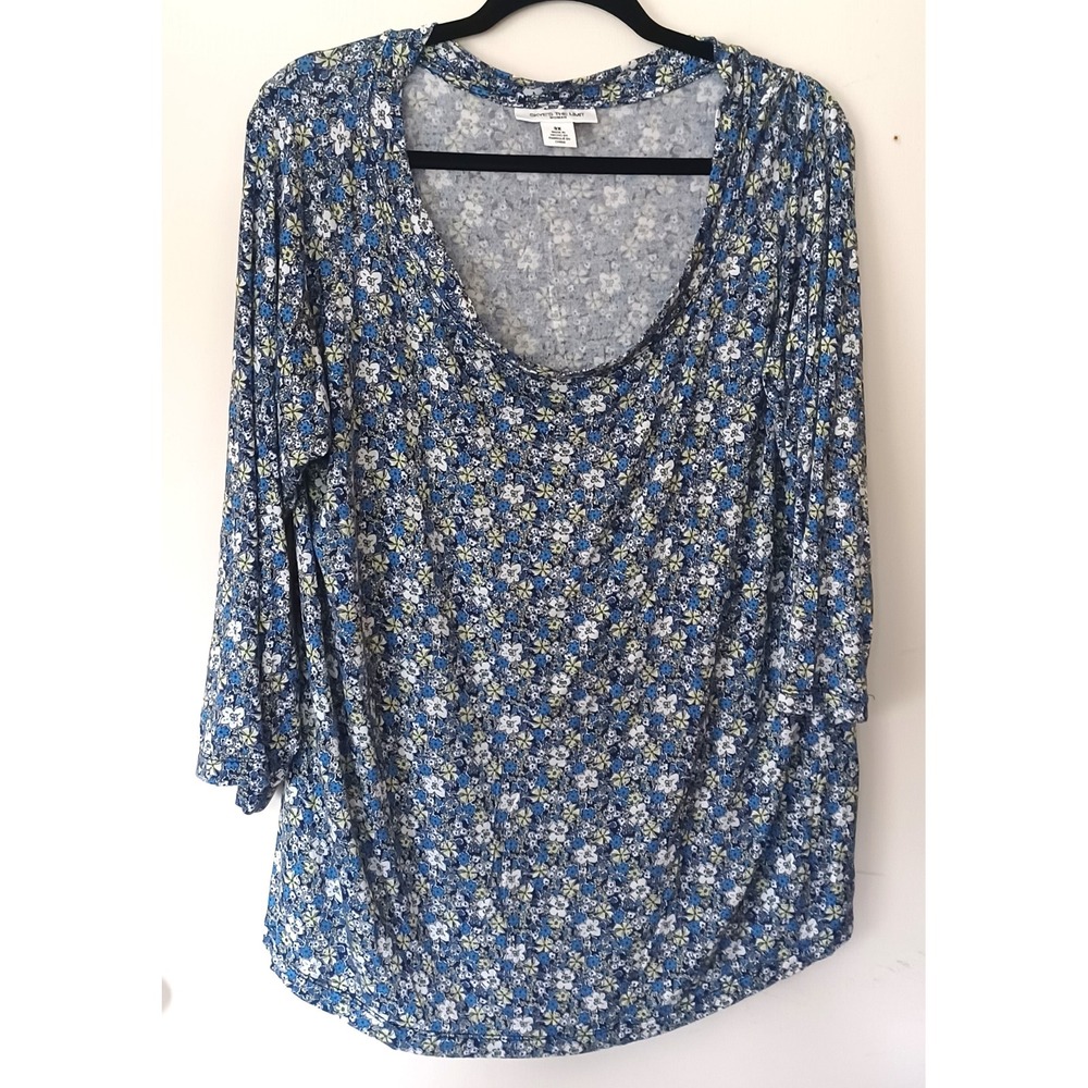 Skye's The Limit Floral Blouse‎ Womens 3X Blue 3/4 Sleeve Scoop Neck Tunic